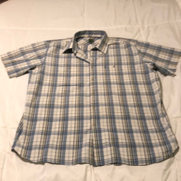 Timberland Blue, green, cream short sleeve plaid shirt button down lightweight - Picture 1 of 5